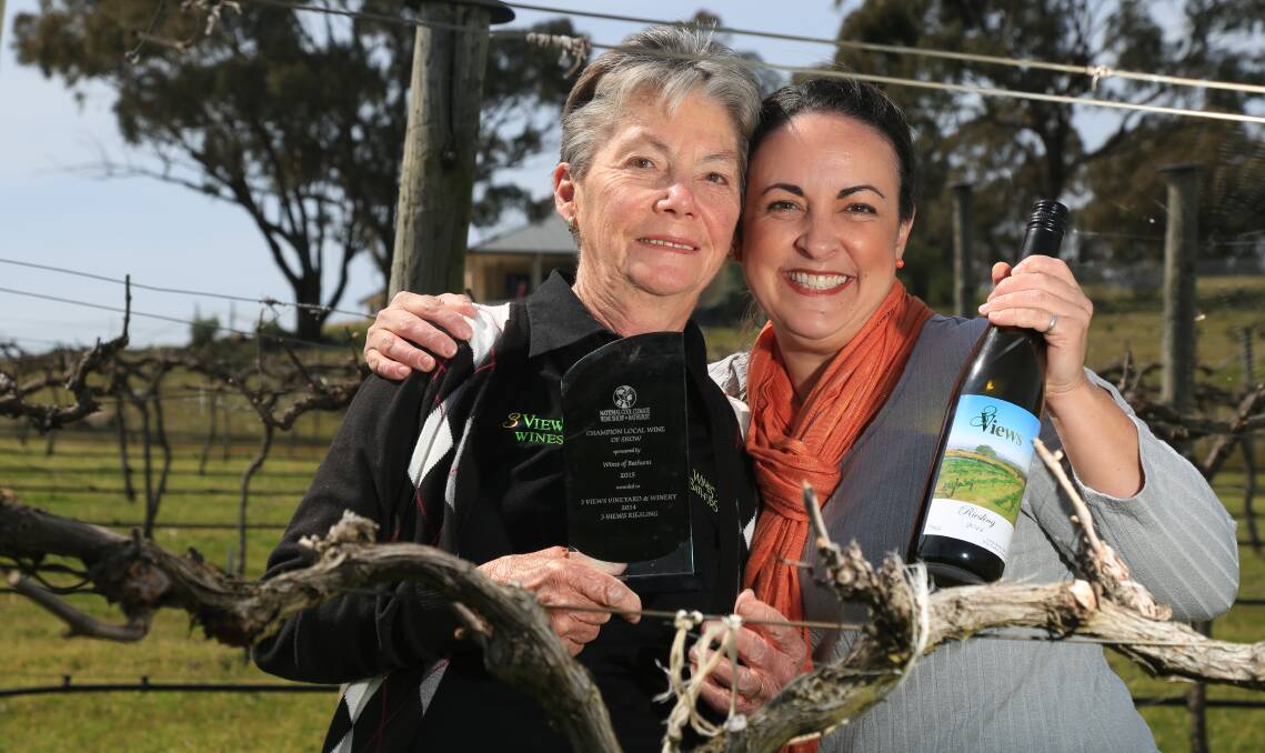 FINE WINE: 3 Views Wines vigneron Ruth Anderson, with Bathurst Regional Vignerons Association's Michelle Kerr, is hopeful of another successful year at the National Cool Climate Wine Show. Photo: PHIL BLATCH 100616pbwine3