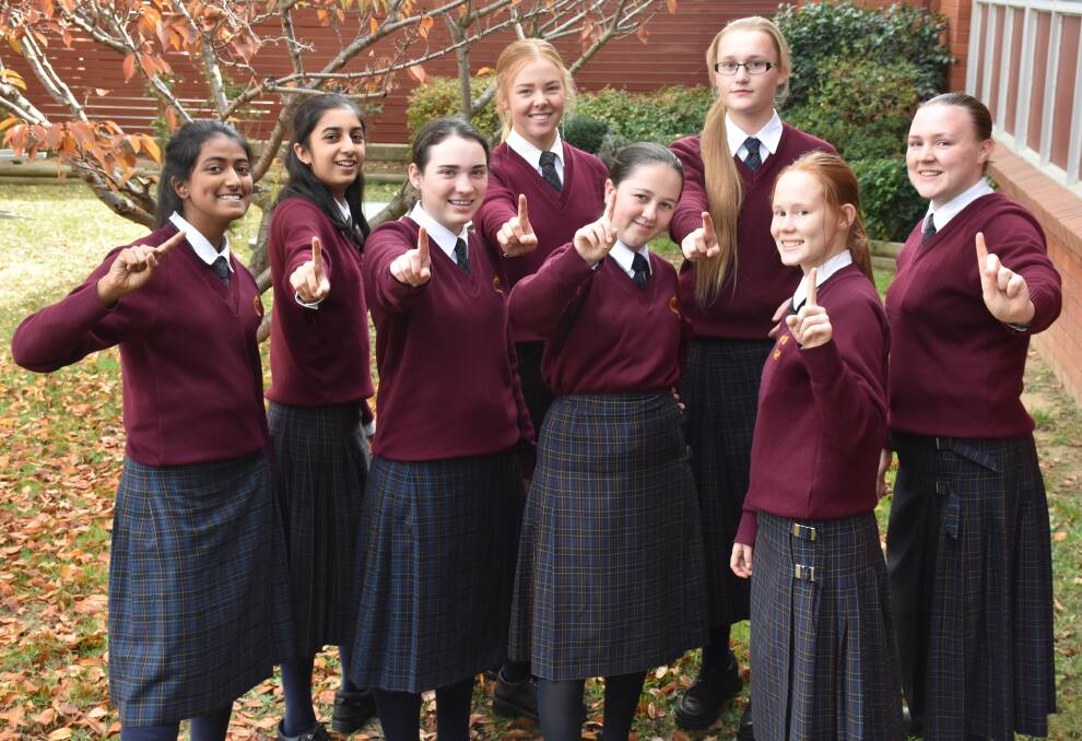 THE BEST: MacKillop College Year 10 students Ranuli Dissanayake, Radhika Singh, Lilian Collins, Megan Walton, Prue Burge, Willow Rich, Abagail Searle and Graison Barratt placed first in the Australian Year 9/10 Division at the STEM (Science, Technology, Engineering and Maths) competiton. Photo: NADINE MORTON 051217nmstem1
