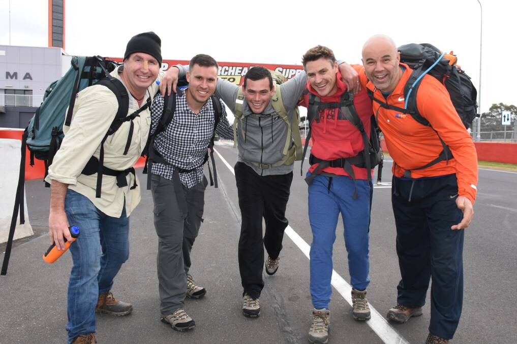BROTHERS IN ARMS: Steve Ellery, Ben O'Connor, brothers Marcus and Adam Schembri, and Dean Mobbs are in training to walk the Kokoda Track. Photo: NADINE MORTON 061717nmkokoda1