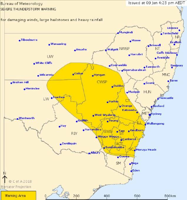 The warning area as issued by the Bureau of Meteorology.