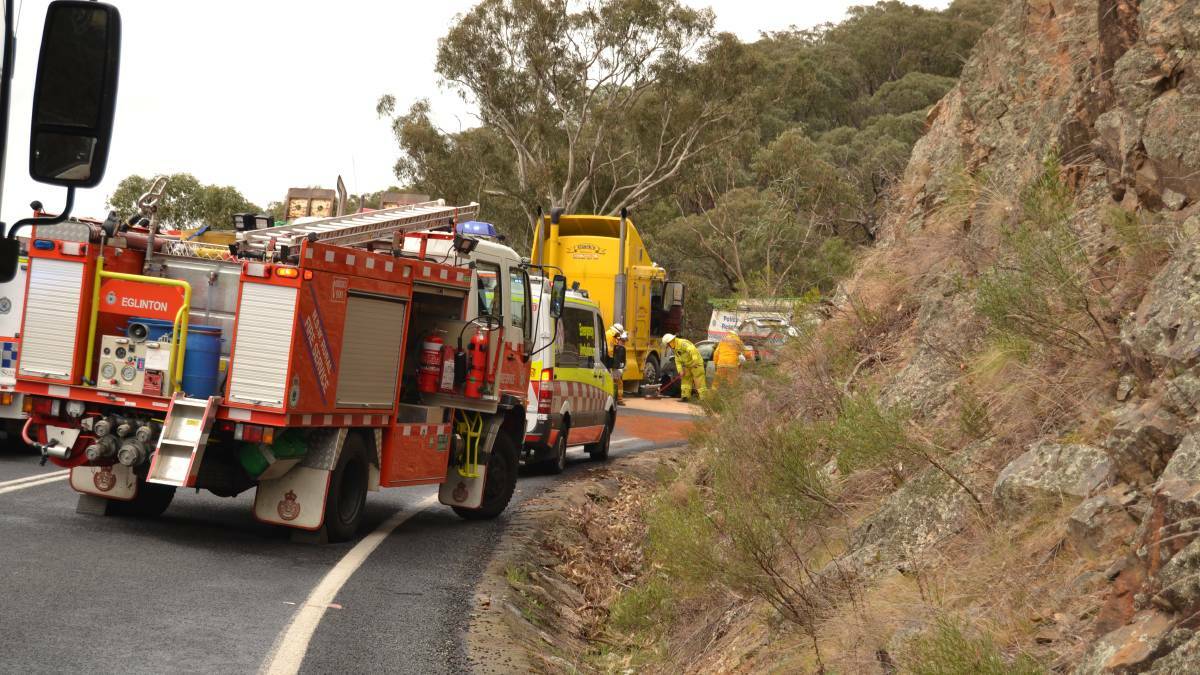 ROAD CLOSED: Diversions were in place after a car collided with the front end of a prime mover on the Sofala Road.