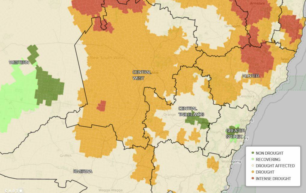 DRY TIMES: The NSW DPI's combined drought indicator. Image: NSW DPI