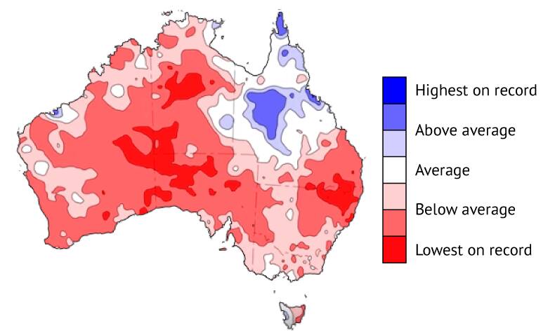 Fourth driest January-September on record for Australia, and driest since 1965. Image: BUREAU OF METEOROLOGY