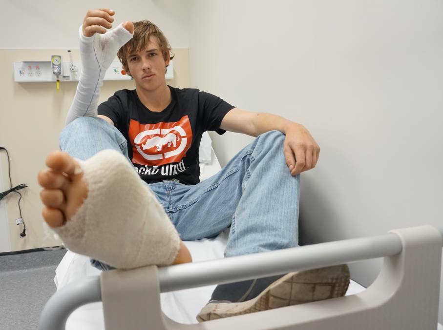 BACK HOME: Bathurst man Zac Mitchell after an operation to attach his toe to where his thumb was ripped off by a bull. Photo: SOUTH EASTERN SYDNEY LOCAL HEALTH DISTRICT