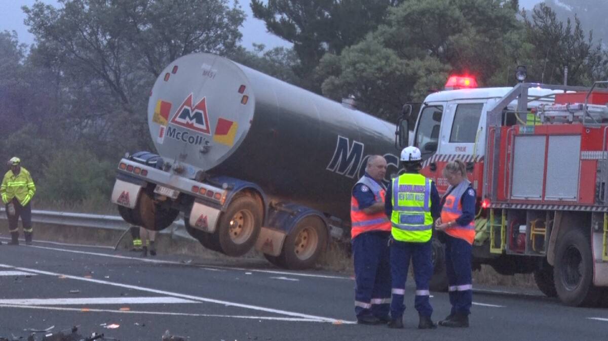 TRAGEDY: Lithgow woman Astrid Ciosmak was killed in this accident between a car and a truck on the Great Western Highway at Mount Lambie. Photo: TNV 011018accident1