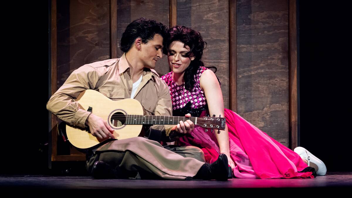 Rob Mallett as Elvis Presley and Annie Chiswell as Priscilla Beaulieu on stage for Elvis: A Musical Revolution at Sydney's State Theatre from February 4 to March 9, 2024. Picture by Ken Leanfore