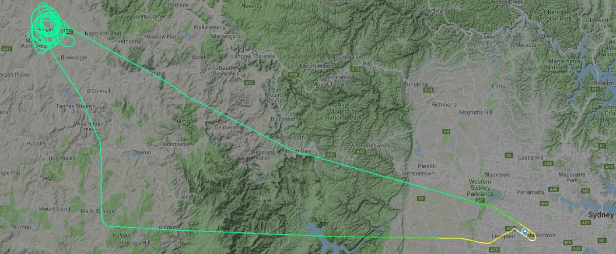 POLICE AIR: POL28's flight path over Bathurst and Black Springs on Saturday afternoon. Image: FLIGHT RADAR 24