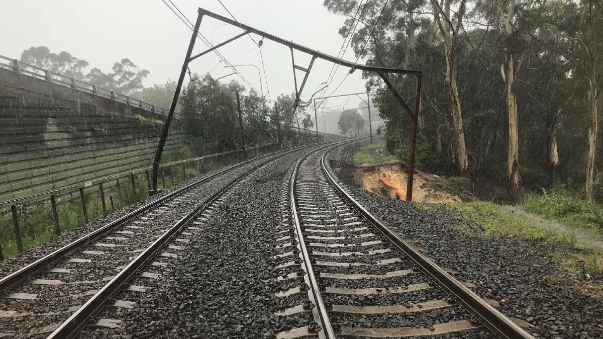 OUT OF ACTION: The rail line between Leura and Katoomba is out of action following a landslip on Sunday afternoon. Photo: PAUL TOOLE MP