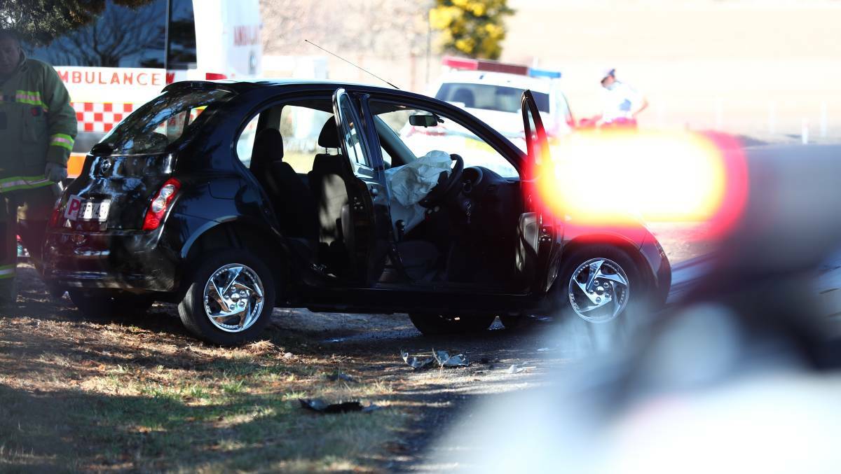 CRASH SCENE: One of the cars involved in a two-car collision on the Eleven Mile Drive on Tuesday afternoon.
