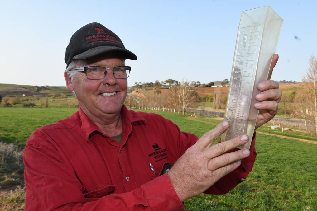 
KEEP IT COMING: Grazier David McKay says recent rainfall means he no longer has to hand feed stock on his Evans Plains property. Photo: CHRIS SEABROOK 091018crainfal