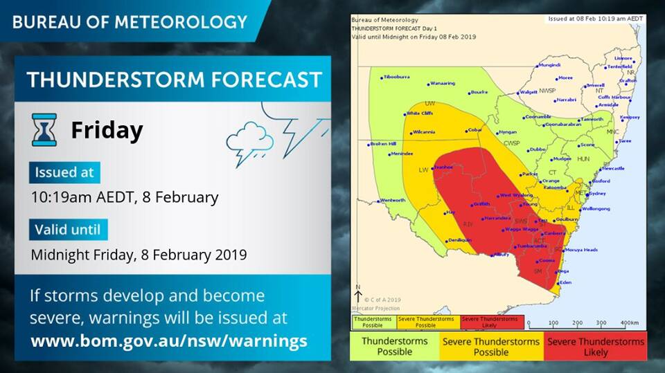 WEATHER ALERT: Thunderstorm activity is predicted to sweep through the Central West on Friday afternoon. Image: BUREAU OF METEOROLOGY