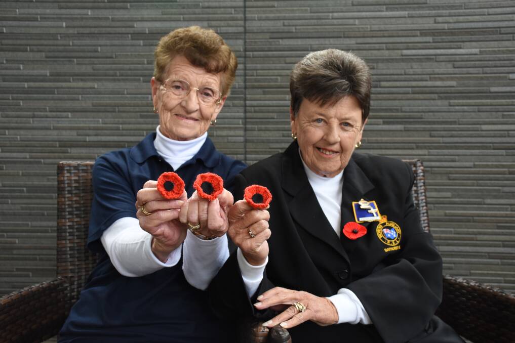 WHAT A DUO: Bathurst RSL Women's Auxiliary member Dorothy Campbell and president Shirley White have raised funds for more than 20 years to help Diggers. Photo: NADINE MORTON 042117nmanzac1