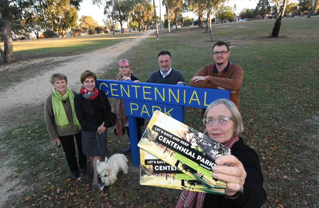 FUTURE IS HERE: Centennial Park should be kept open and green, nearby residents Helen Simmons, Lisa Smiles, Joyette Fitzpatrick, Peter Simmons, Dion Moxon and (front) Vianne Tourle say. Photo: CHRIS SEABROOK 051418centenls