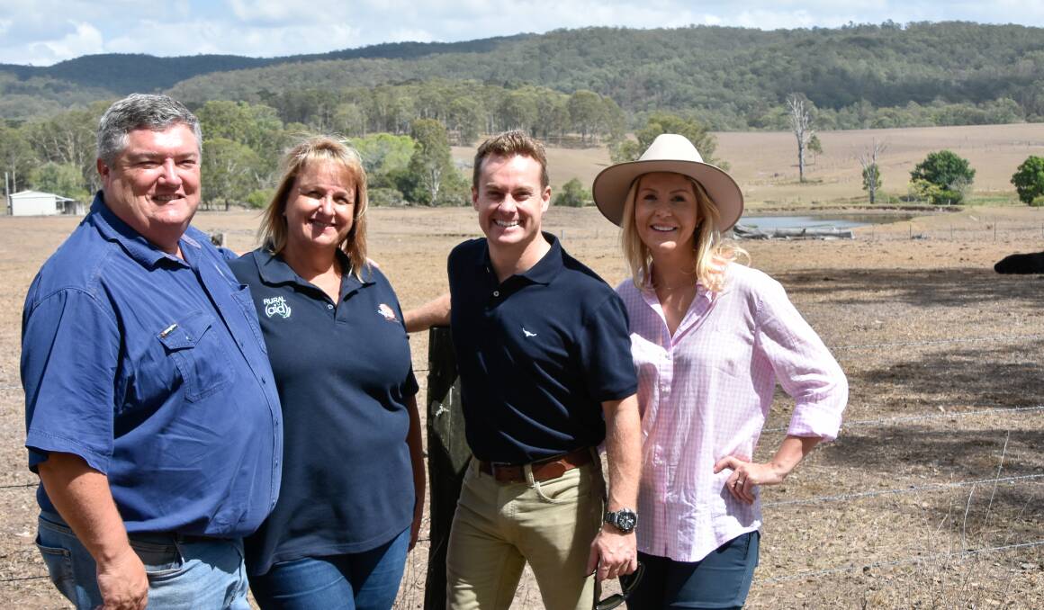 HELPING HANDS: In early 2018, Bathurst couple Grant and Chezzi Denyer (right) signed on as Rural Aid ambassadors to help Charles and Tracy Alder (left). Photo: SUPPLIED