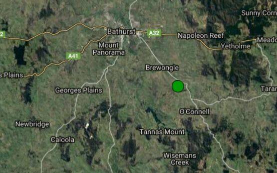 The location of the earthquake that was recorded south-east of Bathurst on Anzac Day morning. Image: GEOSCIENCE AUSTRALIA EARTHQUAKES