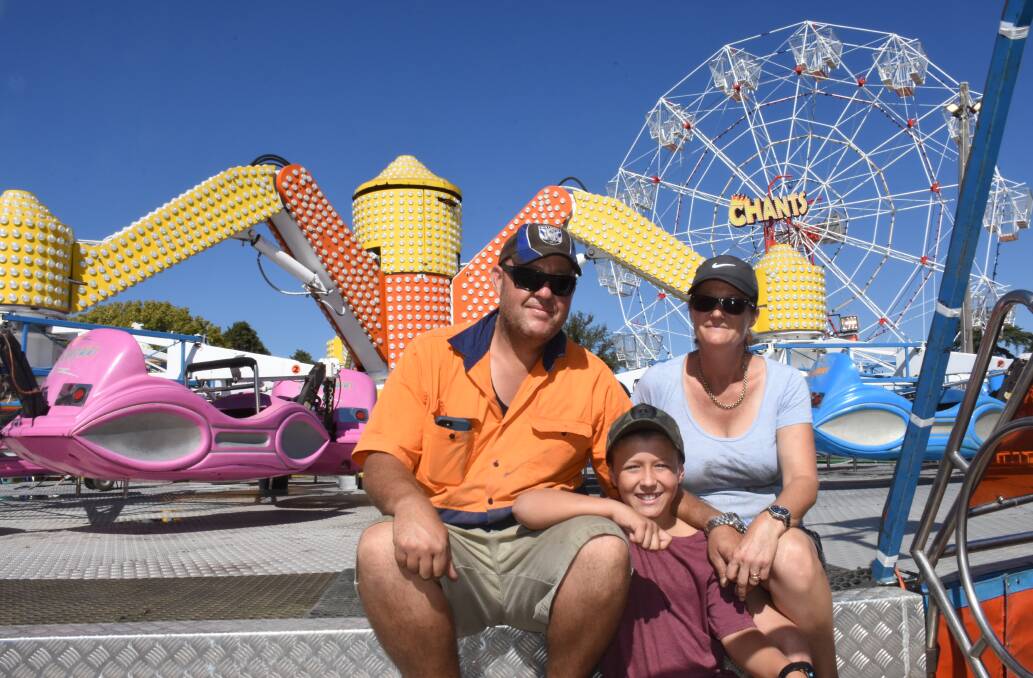 ONLY ONE: Goldie, Sarah and Harrison, 10, Milo run The Scorpion ride. It's the only one of its kind in Australia. Photo: NADINE MORTON 041218nmshow1