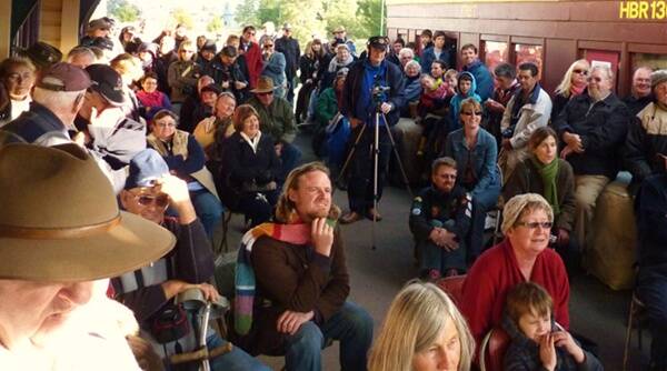 The crowd enchanted at Poetry on the Board at the Henry Lawson Festival.