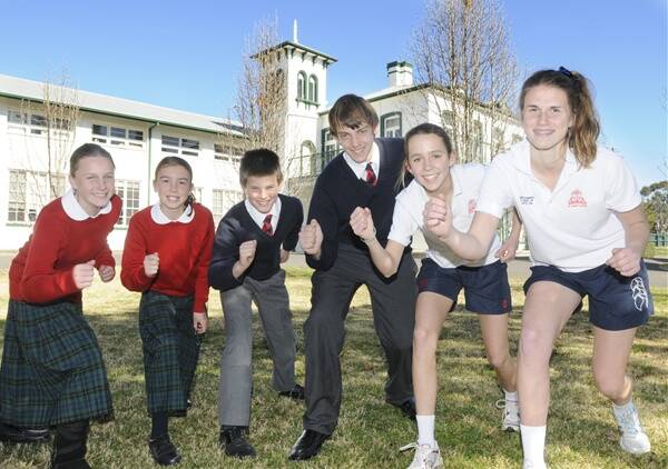 ON YOUR MARKS: Gearing up for a school team assault on this year's Edgell Bathurst Jog are All Saints' College students Clair Eager, Kirrily Edwards, David Goodman, Innis Smith, Gabby Elias and Astrid Linke. Photo: CHRIS SEABROOK  080211cascjog