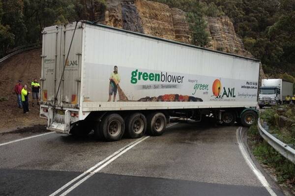 Jack knifed ... a truck accident shut the Great Western Highway at Mount Victoria this morning.