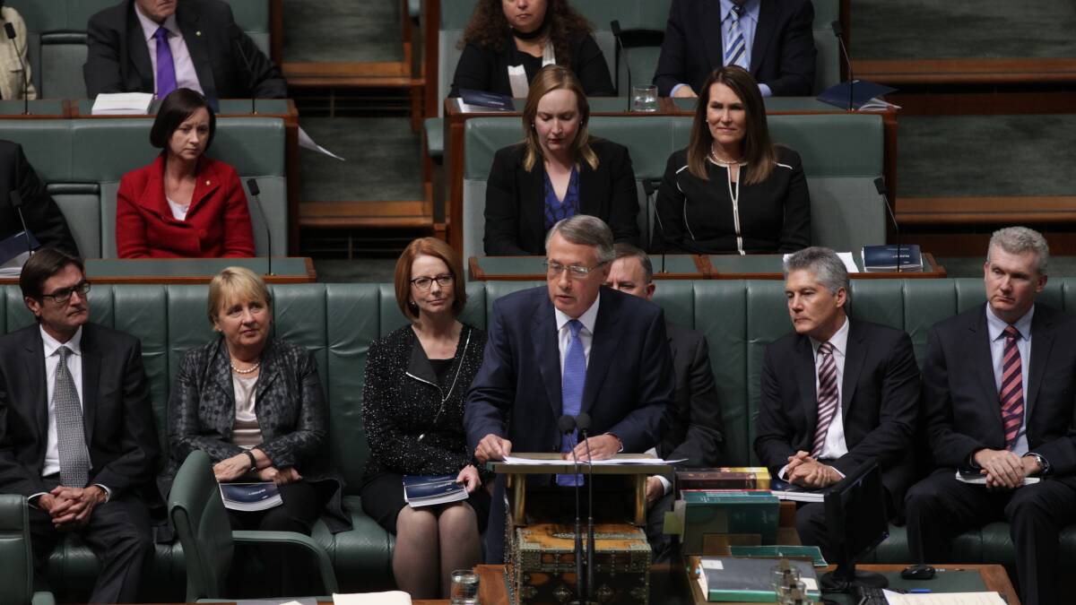 Treasurer Wayne Swan delivers his Budget address in the House of Representatives, at Parliament House in Canberra on Tuesday 14 May 2013. Photo: Alex Ellinghausen