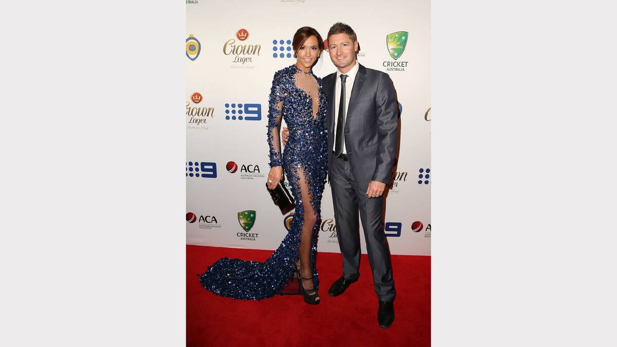 Michael Clarke and Kyly Clarke arrive at the 2014 Allan Border Medal on Monday night. Picture: GETTY IMAGES