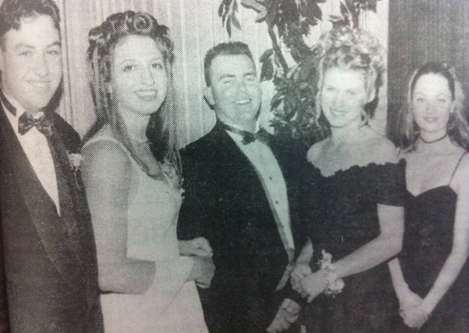From the Western Advocate, December 1995. Bathurst High School graduation, Brad Wilson, Nicole Hasham, Andrew Strickland, (First name obscured) Hendriksen, (First name obscured) Shelly, Graham Miller. 