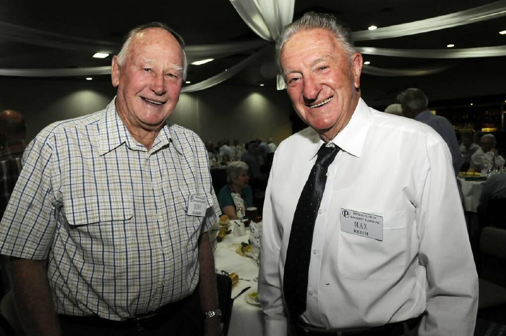 SNAPPED: Tony Culnane and Max Keech at Probus Club of Bathurst Plains Christmas party. 121113pprobus1  