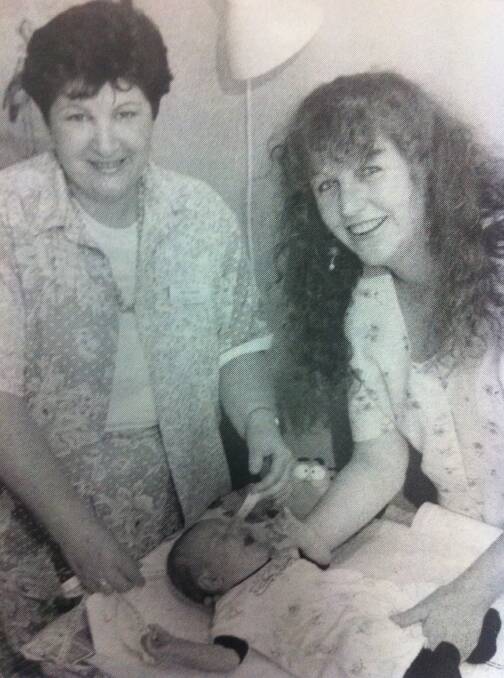 From the Western Advocate, December 1995. Deb Parsons with 19-day-old Bryn and mother Amanda Vanderwal 