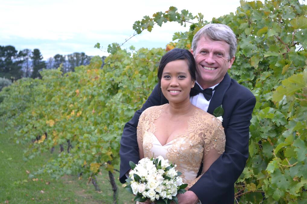 2013: Duncan Macintosh and Celeste Celis in  the vineyard at Algona following their wedding on Sunday, March 31. A reception at Jenny Macintosh’s nearby Mount Panorama home, “Argyle”,  followed the nuptials.