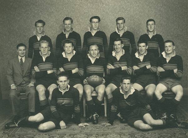 The Dubbo High School rugby league team competed in the Astley cup from 1946: (back) Max Carrett, Don McInnes, Laurie Jackson, John Vincent, John Hazell; (middle) coach ‘Nippy’ Ward, Ken Hefferen, Bryan Palmer, Wally Norman (captain), Bob Ridge, Kevin Glover, Frank Coffey; (front) Bert Leary and John Palmer.