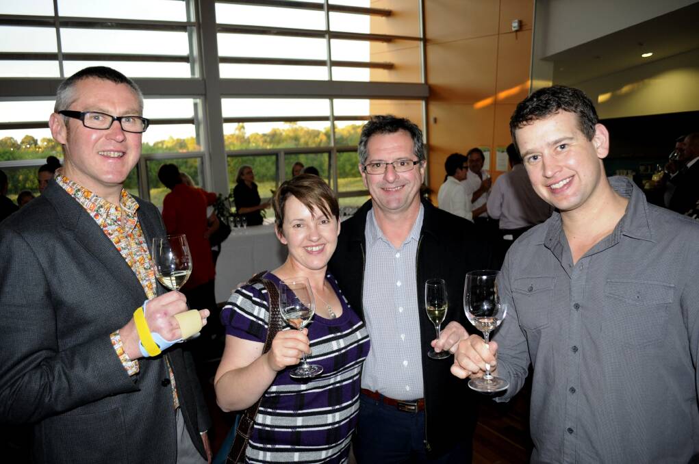 TOP DROPS: Wine judges Simon Nunns, Deb Pearce, Andrew Spinaze and Tim Perrin sample some of the local product at The First Supper. 	